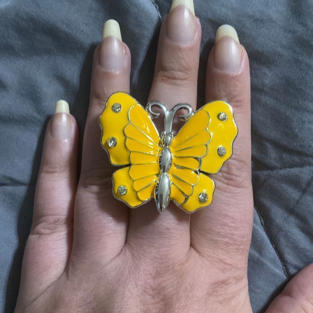 Plastic decoration ring yellow butterfly , pair your items up with jeans , dress